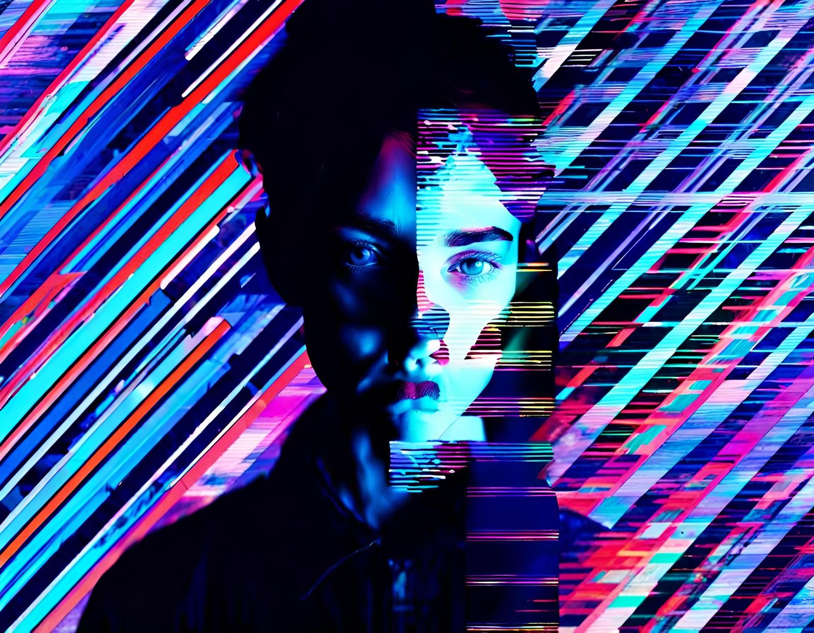 Surreal Nightmare Portrait with Glitches and Patterns