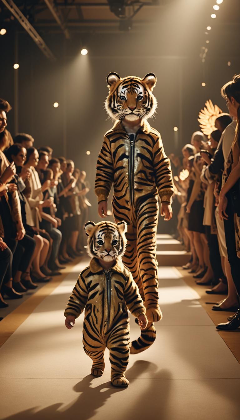 Baby and Tiger Fashion Show in Digital Art Style