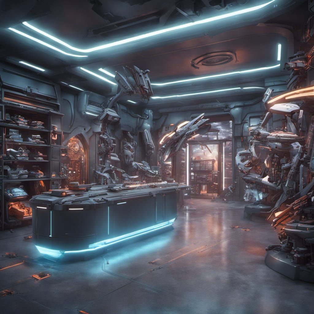 Futuristic Sci-Fi Weapons Shop: 3D Render