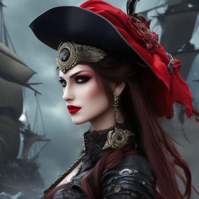 Beautiful Pirate Girl in Digital Painting Style