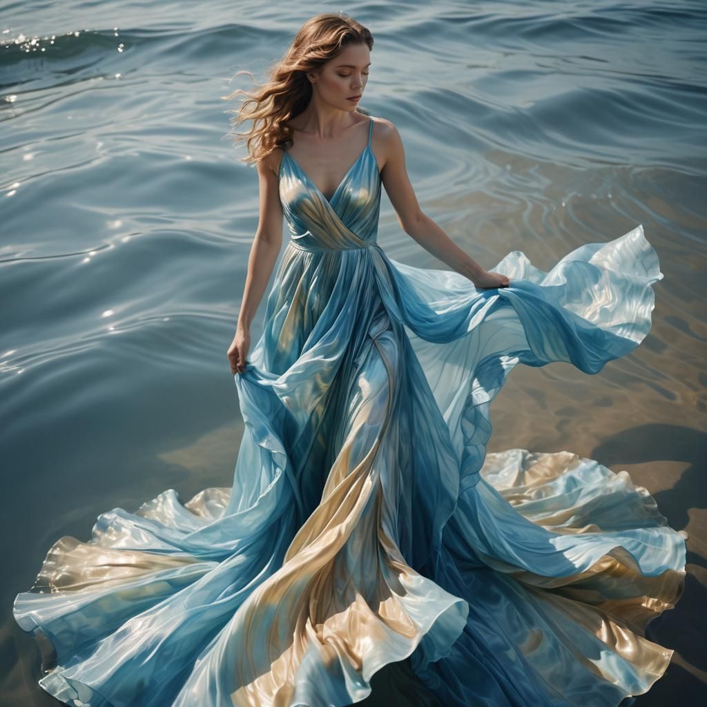 Woman in Flowing Water Dress: Contemporary Portrait