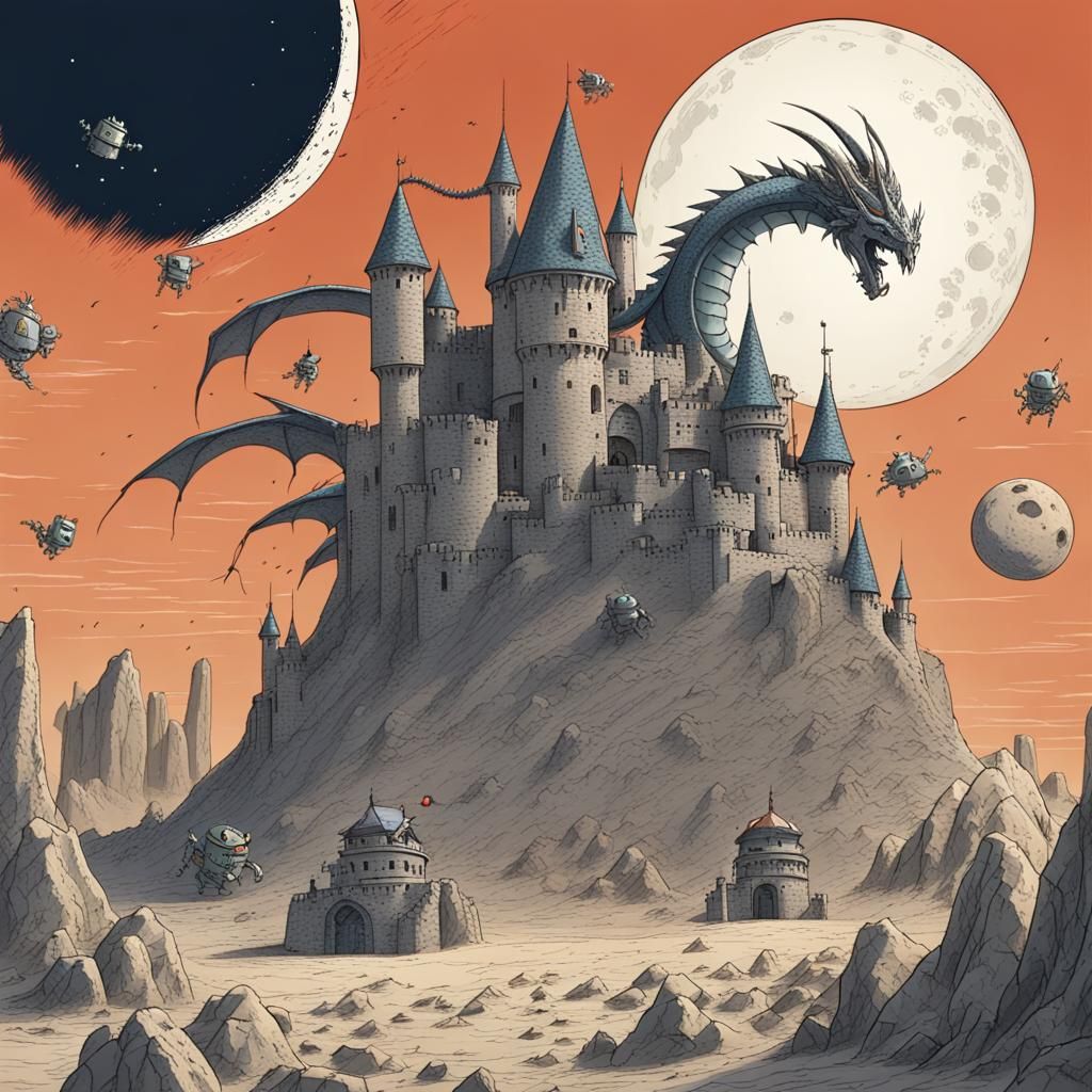 Dragon Attacks Robot Castle on the Moon