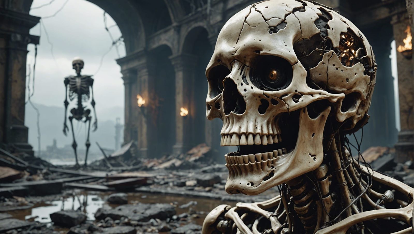 Melting Skeleton Face in Post-Apocalyptic World, Surrealist ...