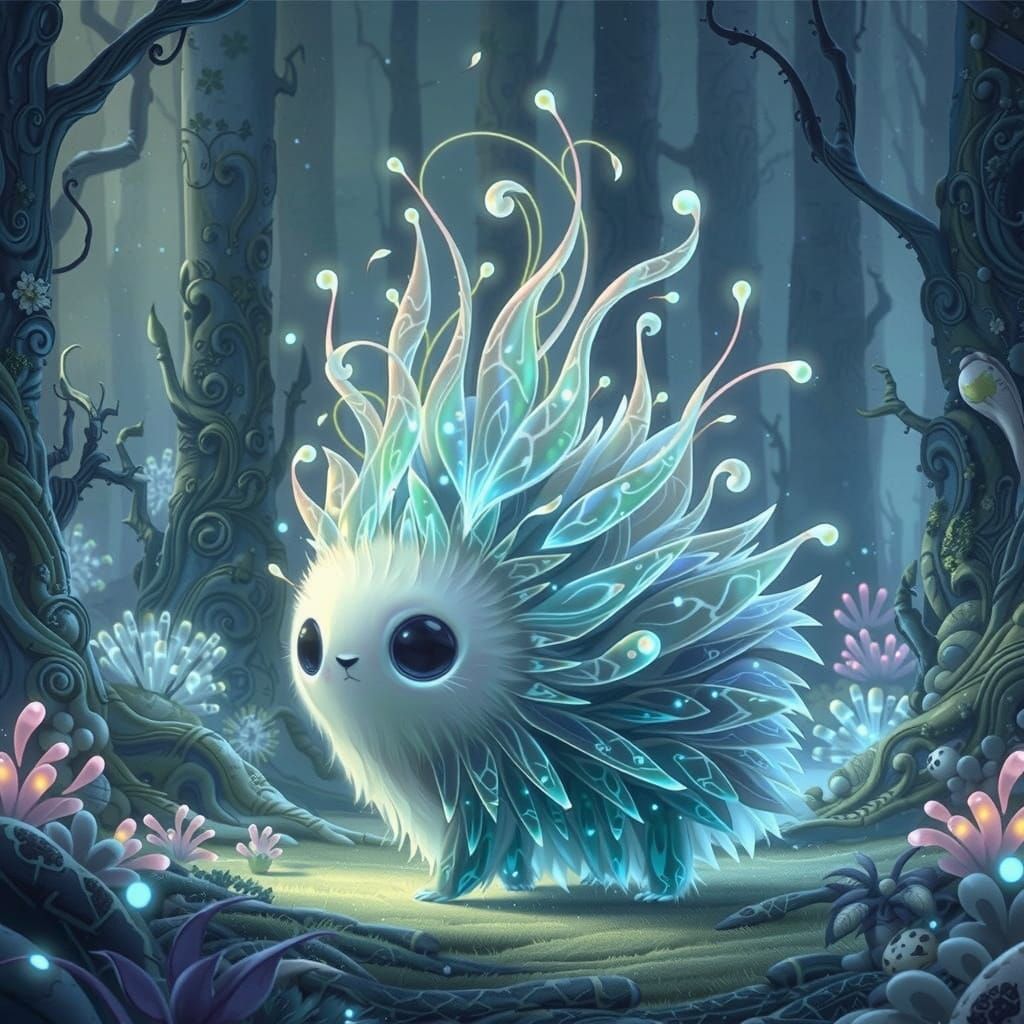 Bioluminescent Creature in Ethereal Enchanted Forest