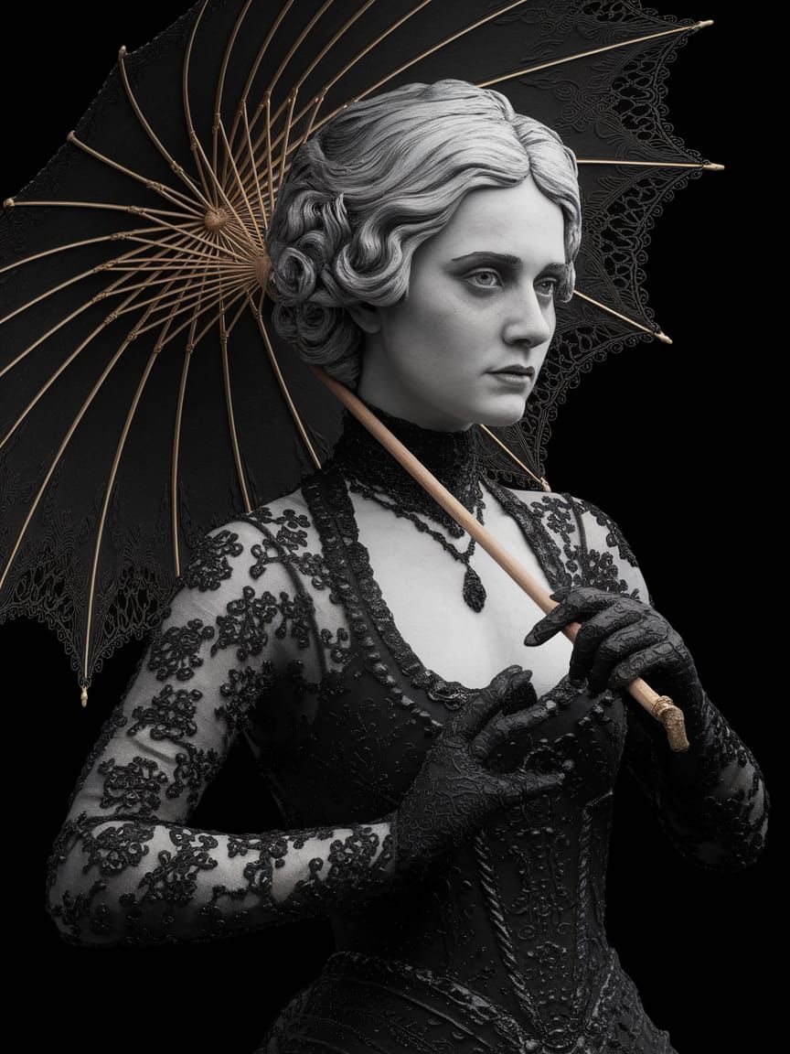 Wednesday Adams in Textured Black Oil Painting