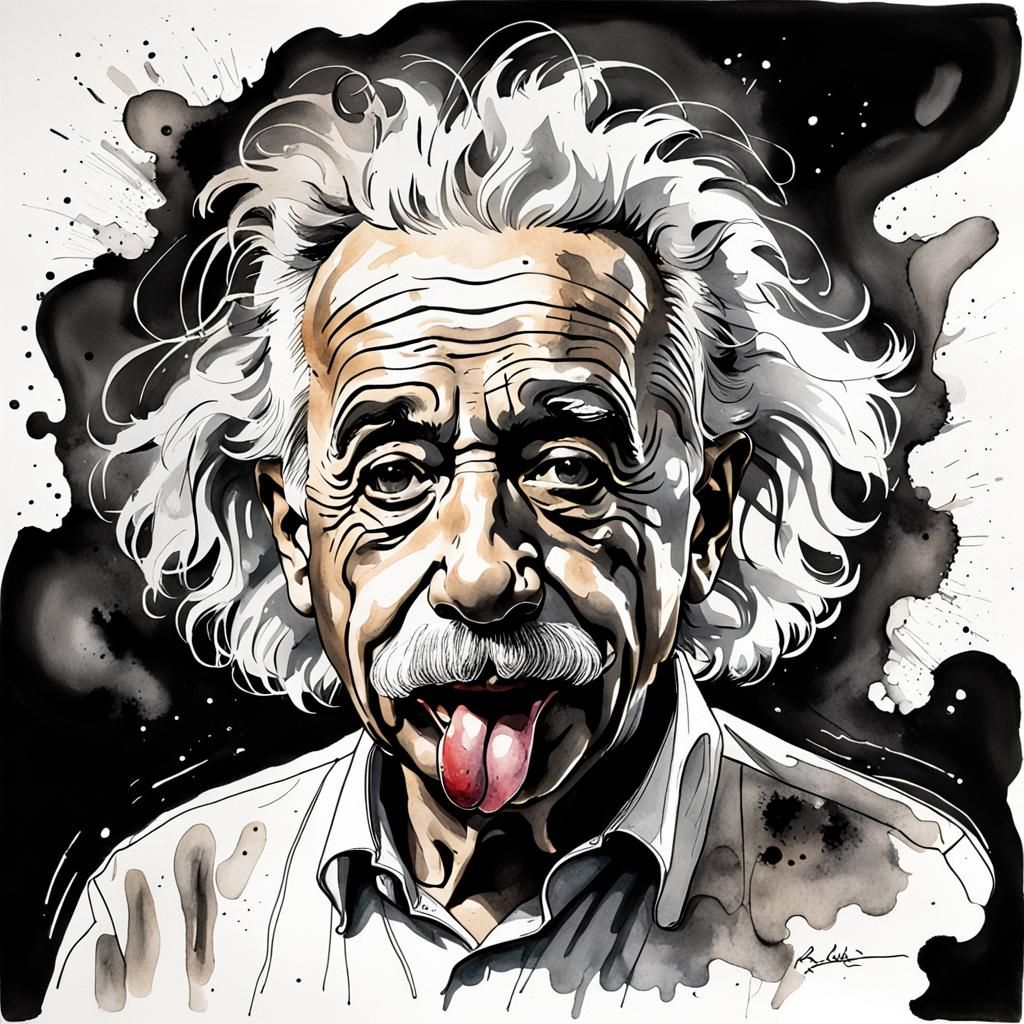 Einstein Portrait in Ralph Steadman Style