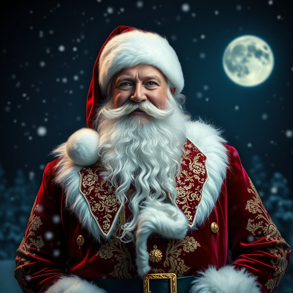 Hyperrealistic Santa Claus in Winter Wonderland