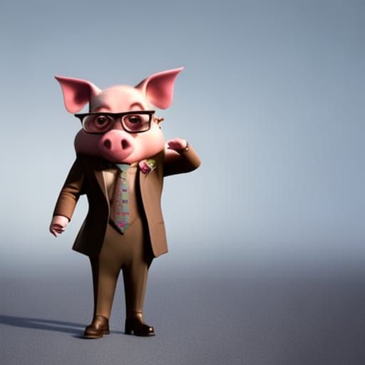 Whimsical Pig-Man Character Concept Art in 3D