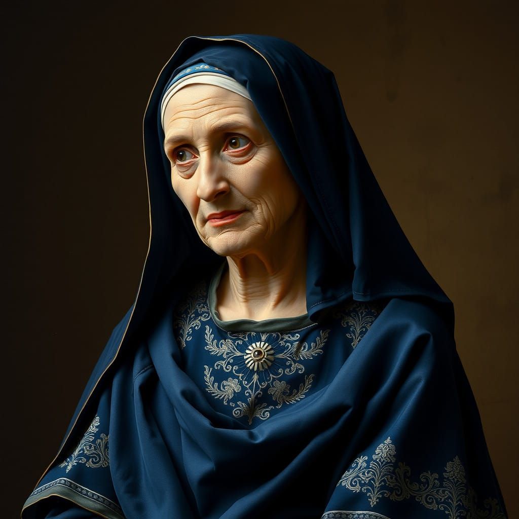 Elegant Madonna in Indigo Blue and Silver Embroidery