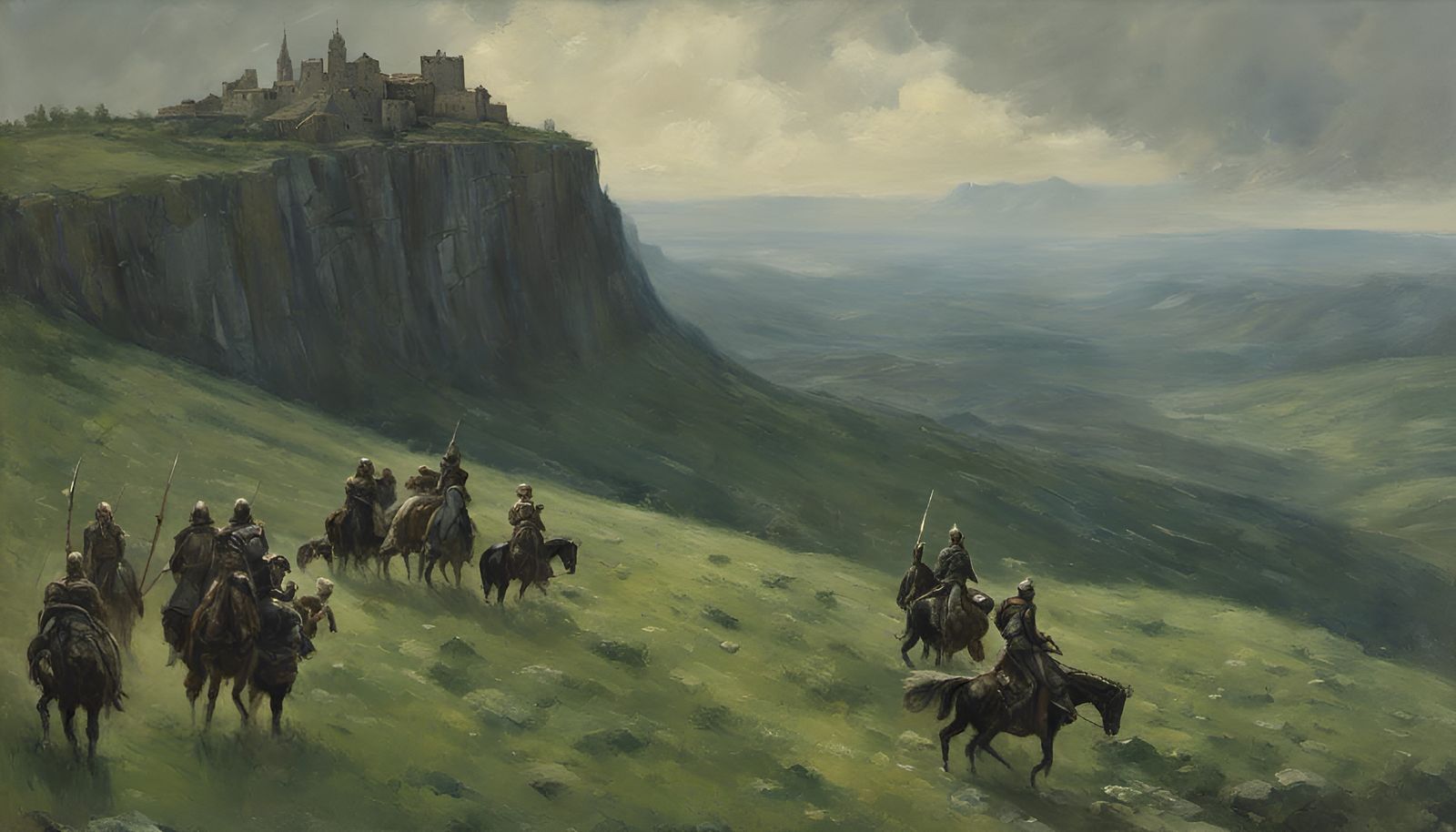 Knights Overlook Green Valley: Oil Painting