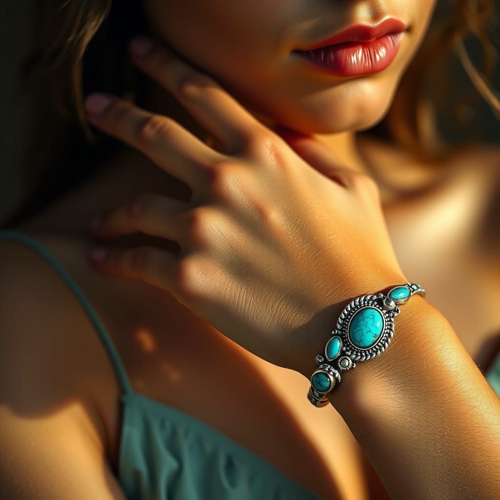 Silver and Turquoise Cuff Bracelet Close-Up