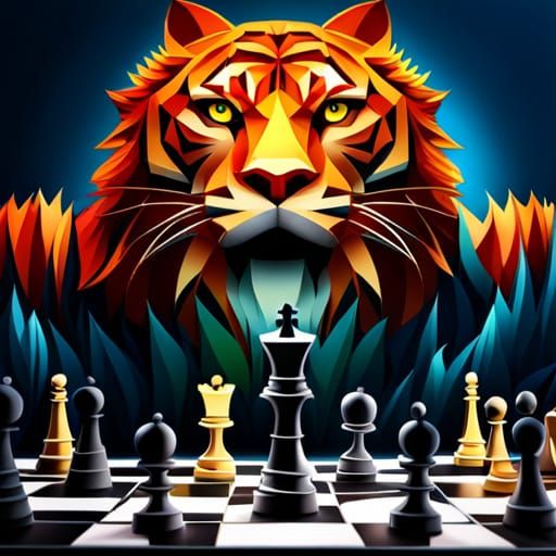 Paper Tiger Plays Chess in 3D Paper Art