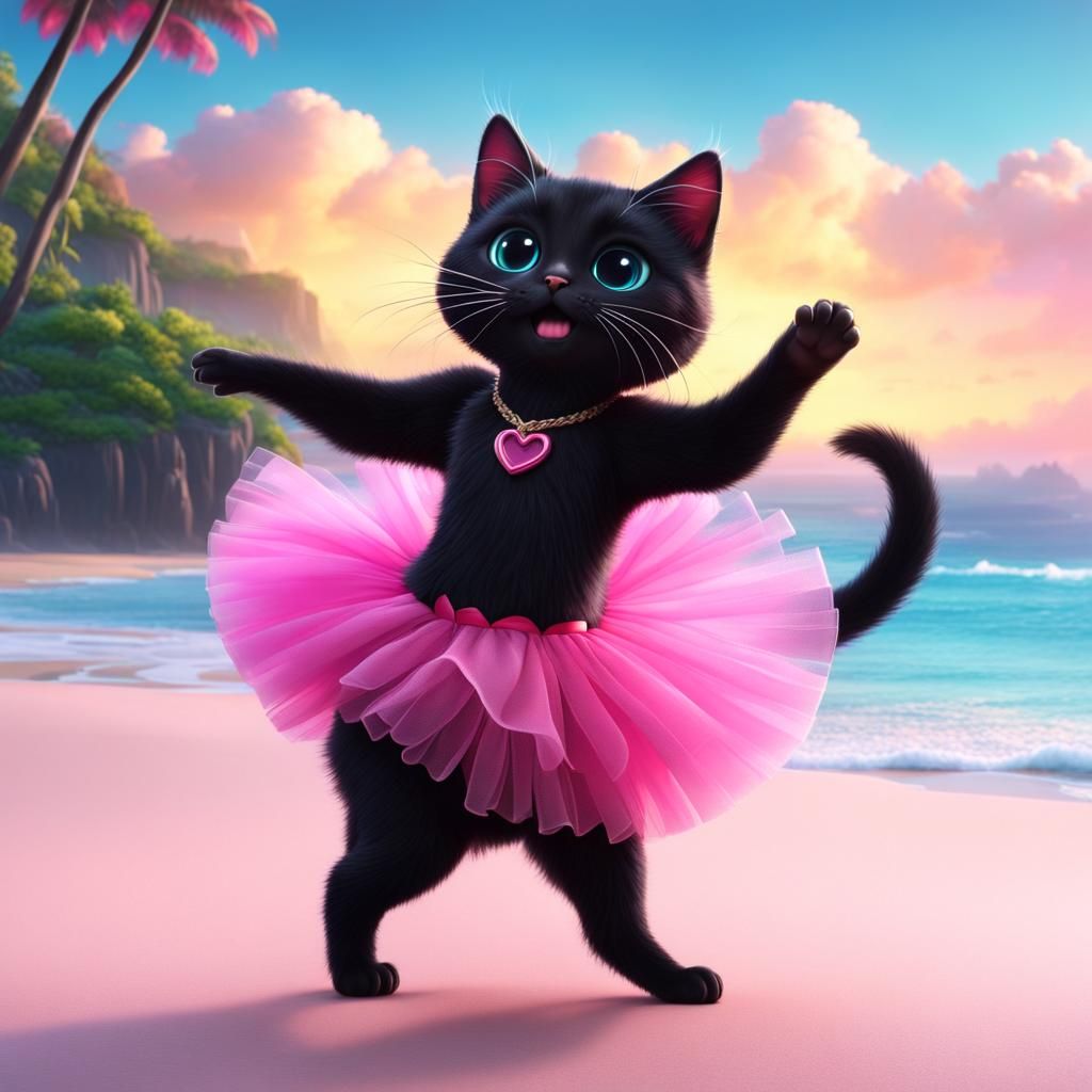 Chibi Black Cat Dancing with Tutu in 8K