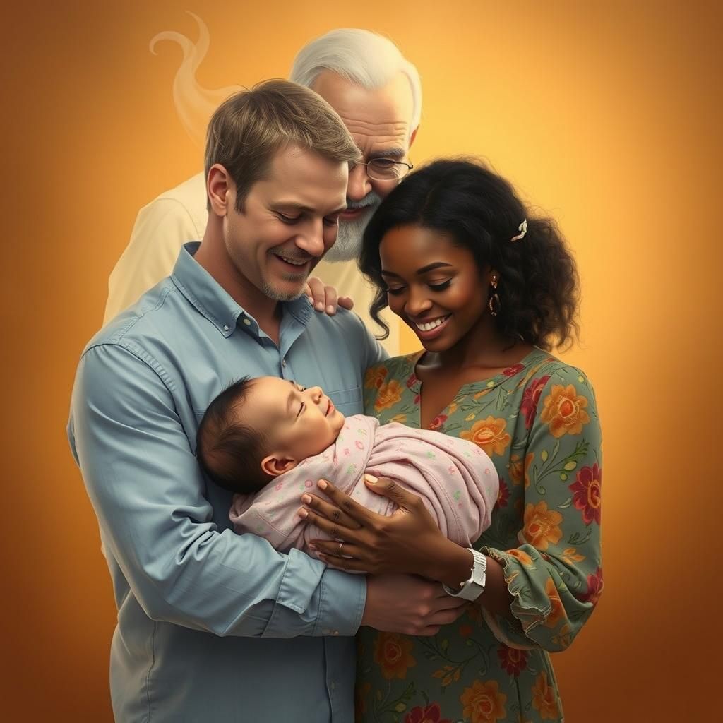 Multicultural Family Welcomes New Baby: Digital Art