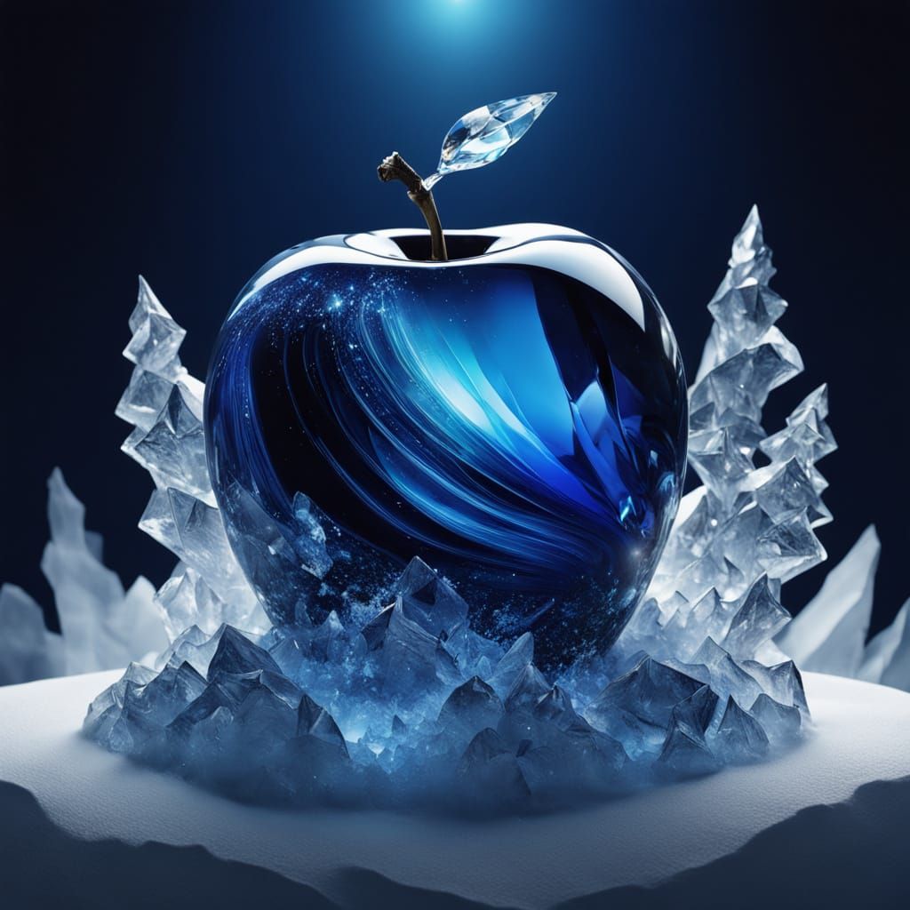 Crystal Apple on Snowy Mountain, Digital Art