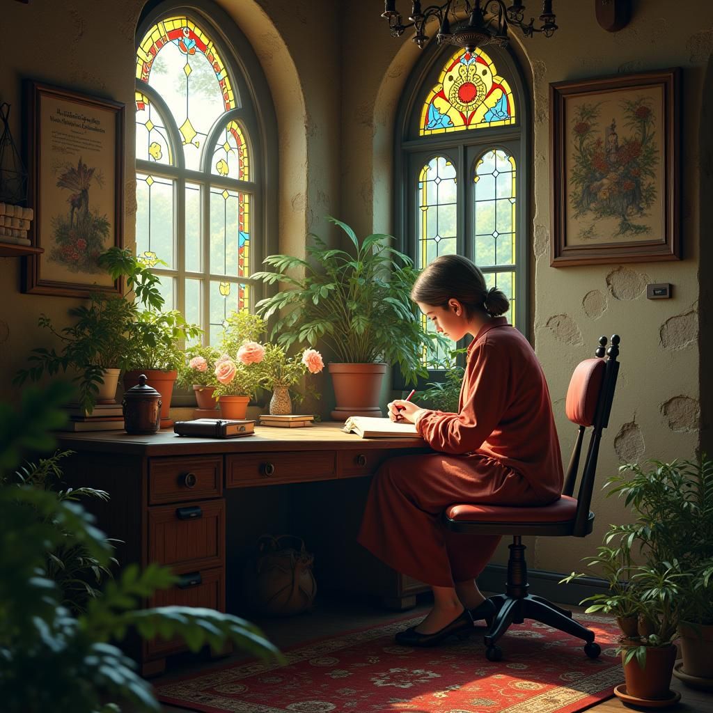 French Student's Cozy Study, Impressionistic Unreal Engine 5