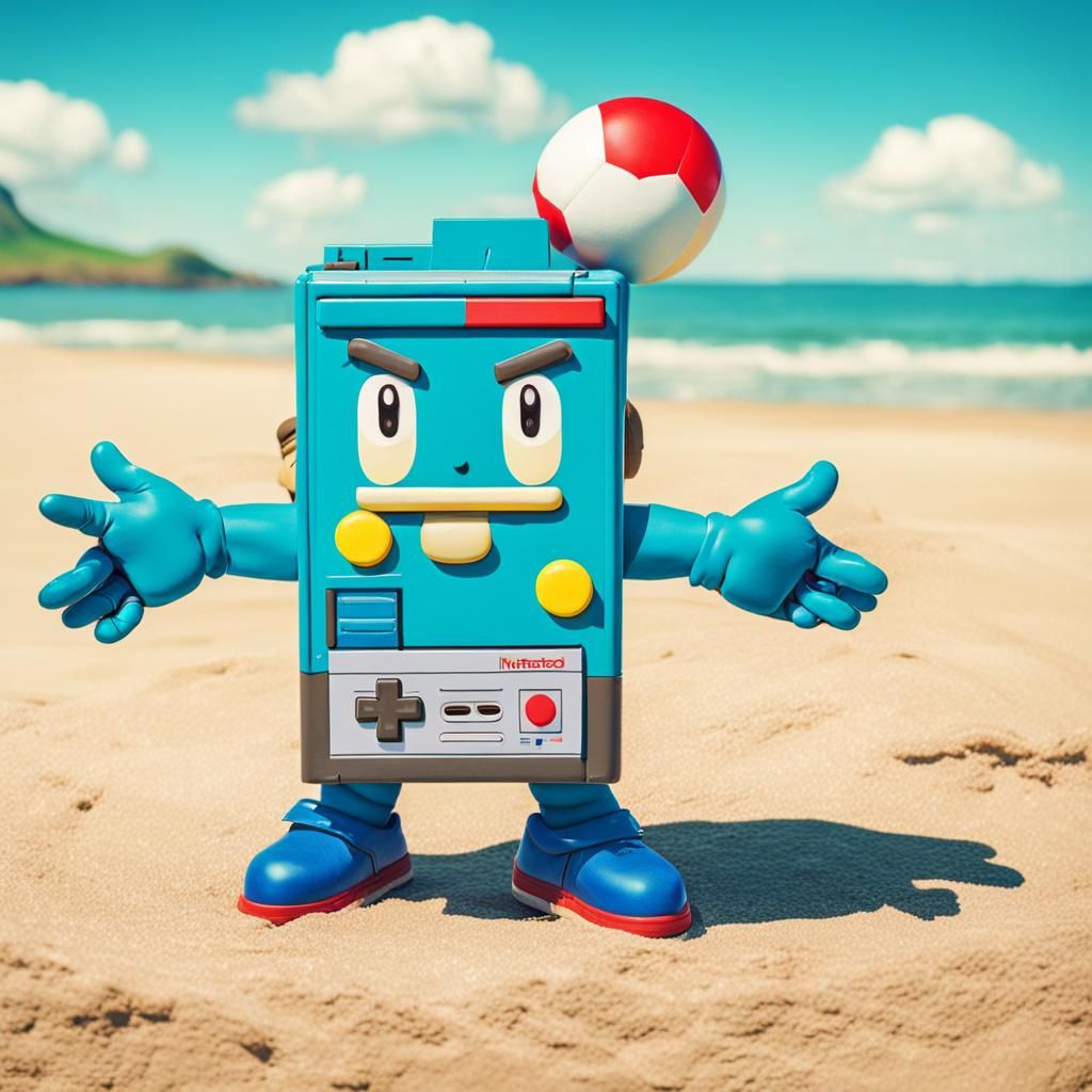 Retro Nintendo Character at the Beach
