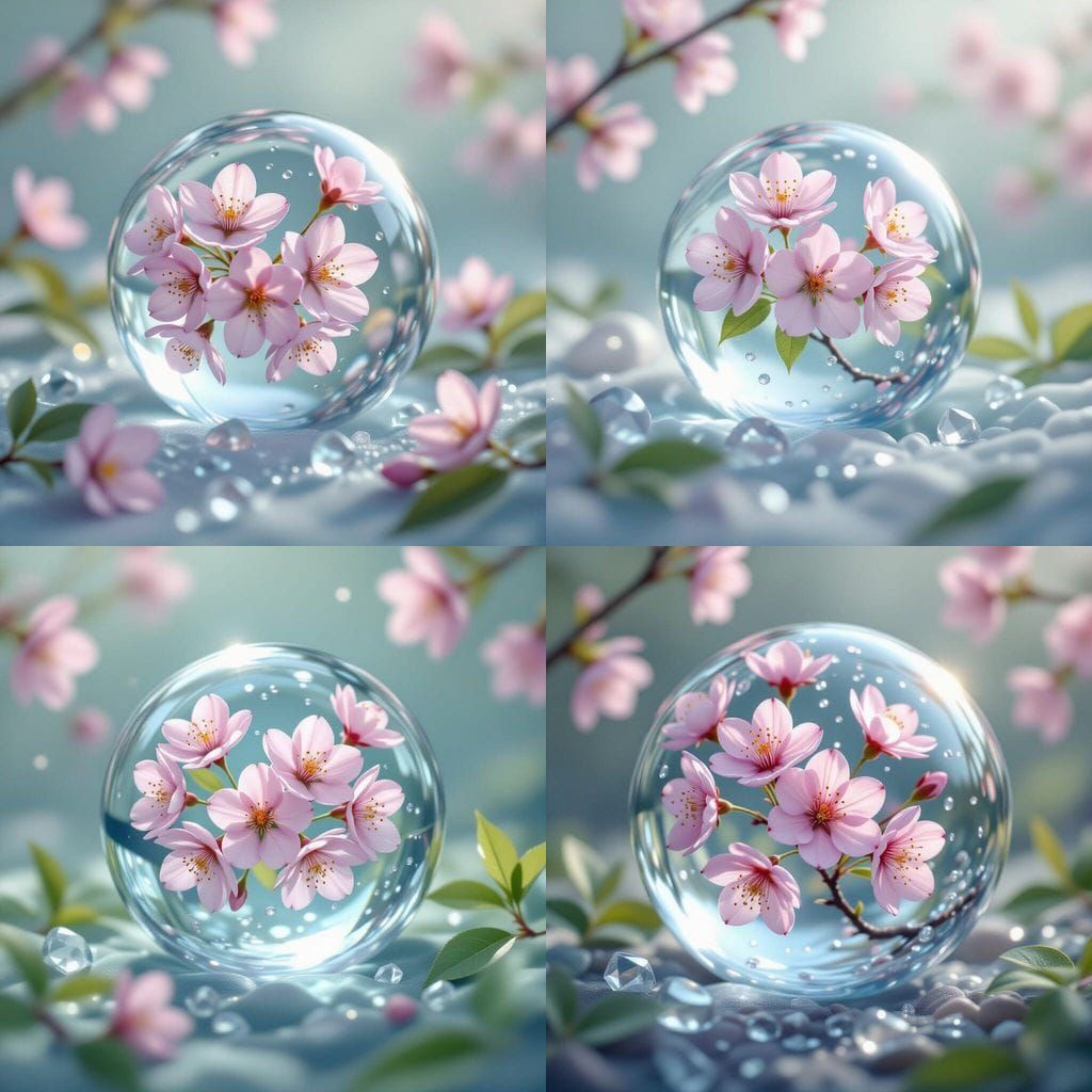 Cherry Blossoms in Glass Orb Still Life