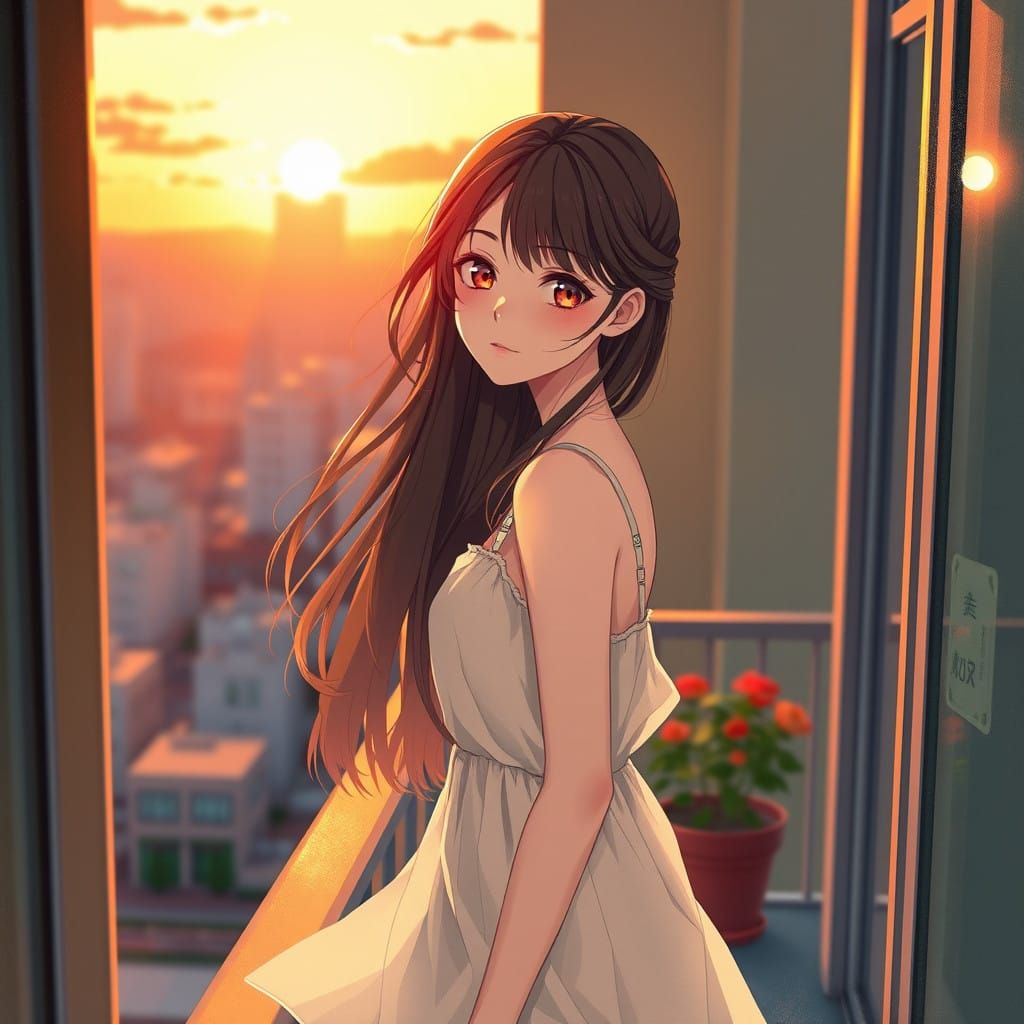 Dreamy Anime-Inspired Cityscape at Sunset
