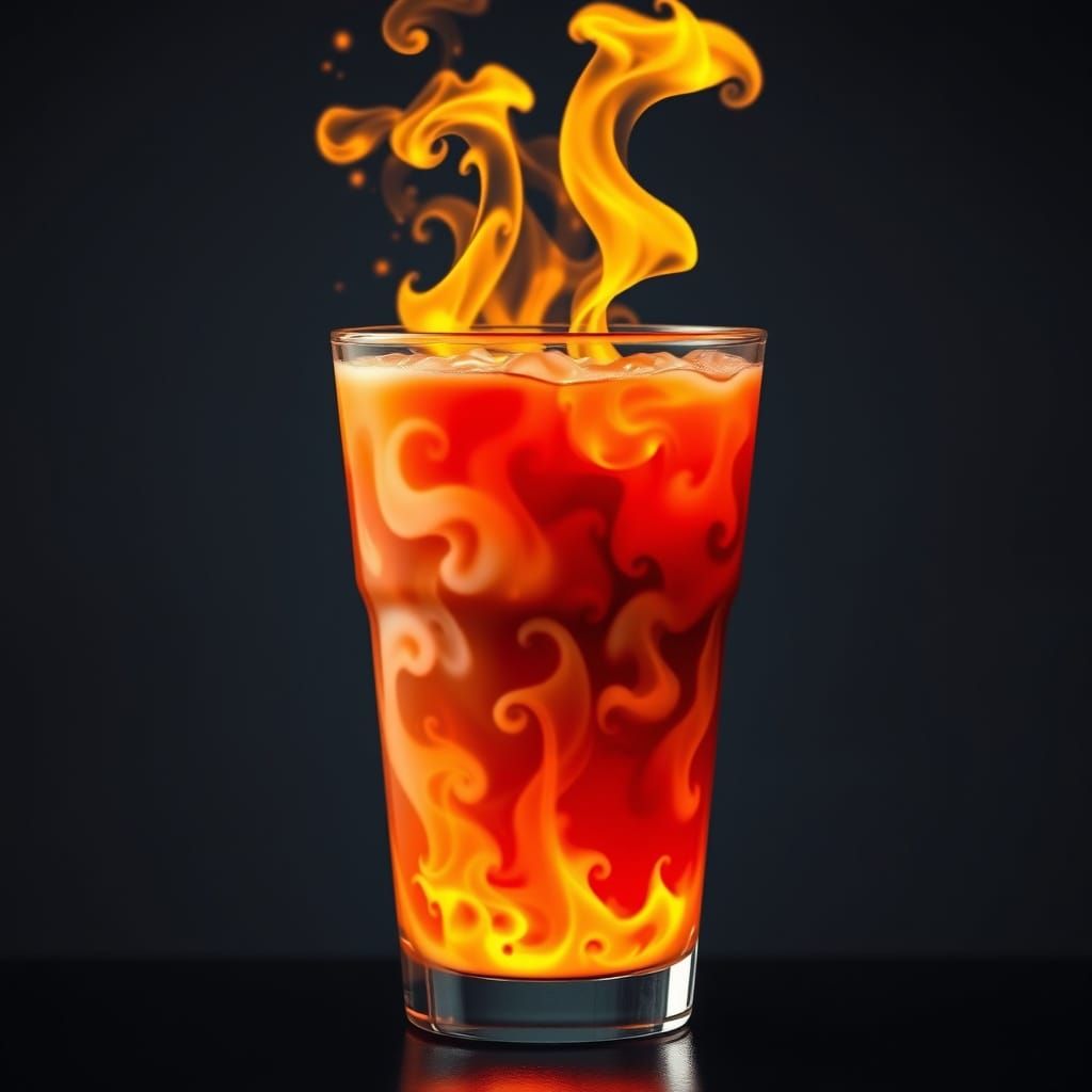 Flaming Boba Tea: A Photorealistic Fiery Drink