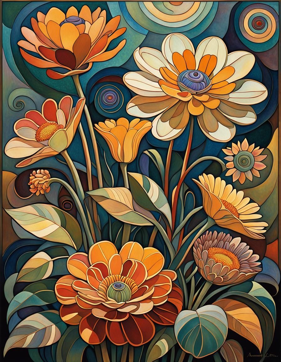 Exotic Flowers with Cubist and Bauhaus Elements
