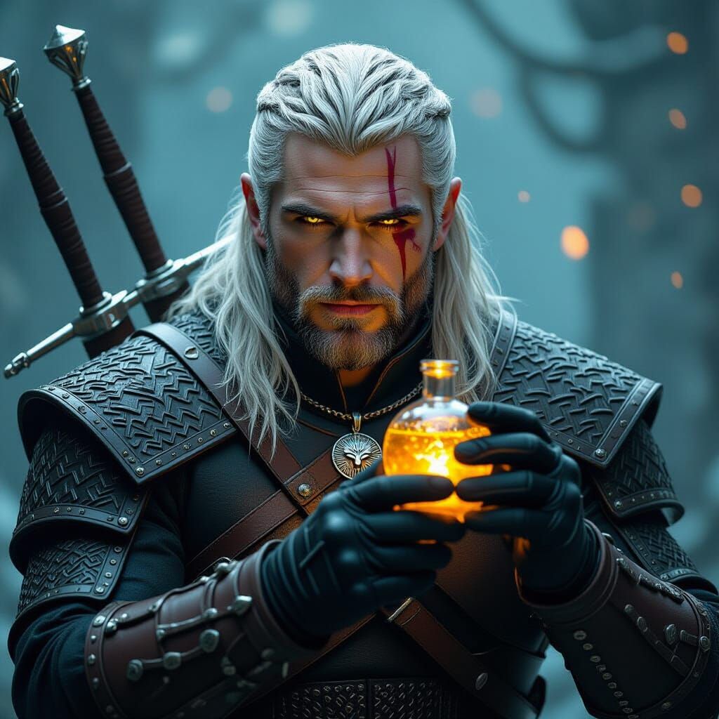 Geralt of Rivia: Dark Fantasy Witcher Drinking Potion