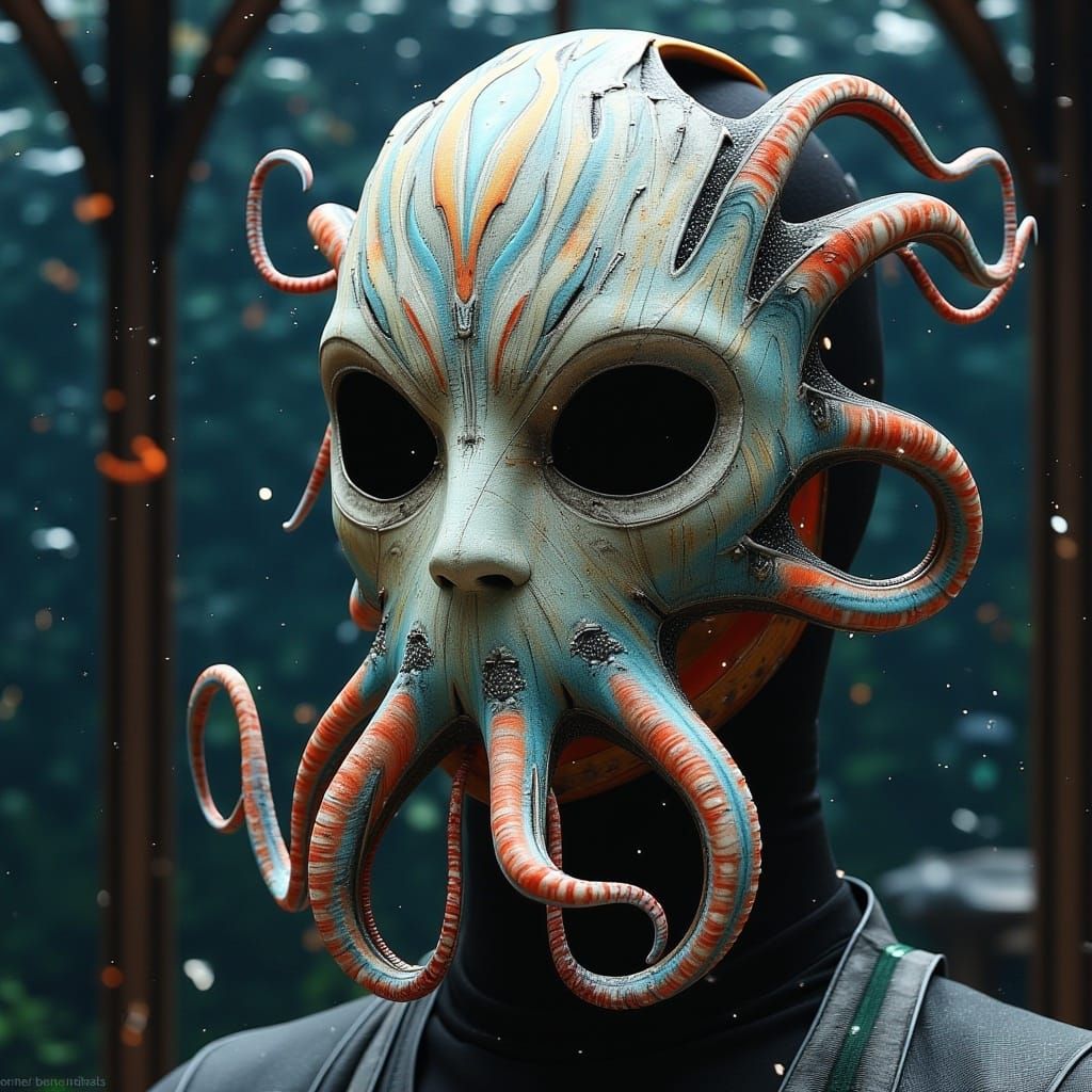 Underwater Octopus Mask in Ancient Painting Style