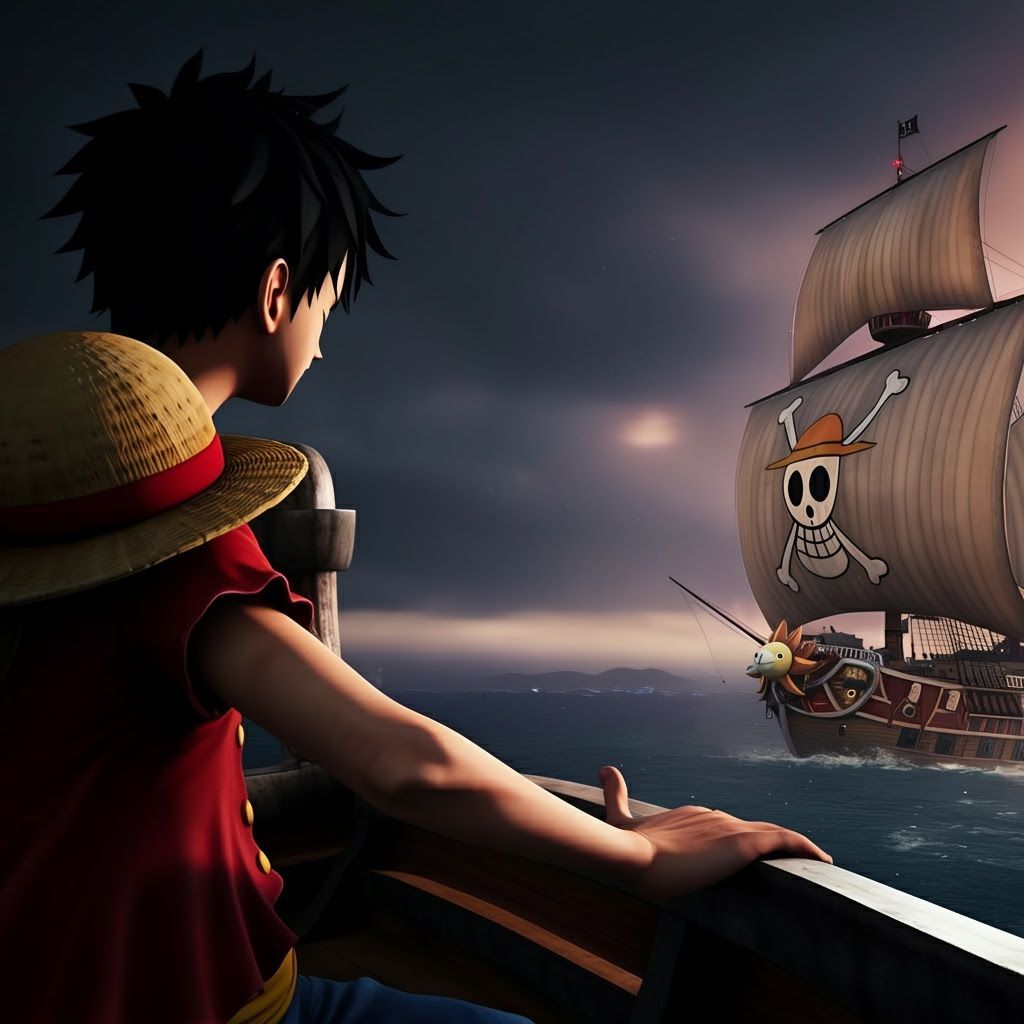Luffy Reaches for Passing Ship on Thousand Sunny