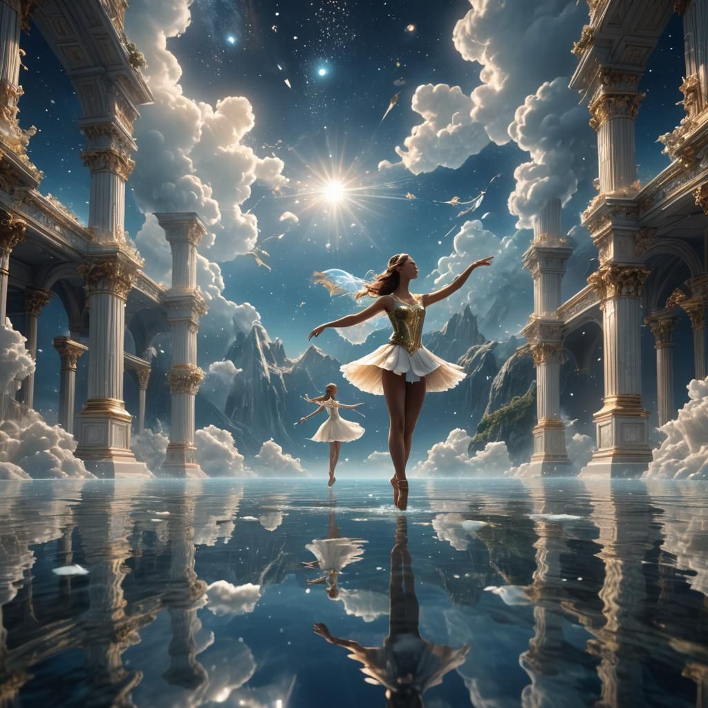 Celestial Ballet Reflected in Luminescent Sky