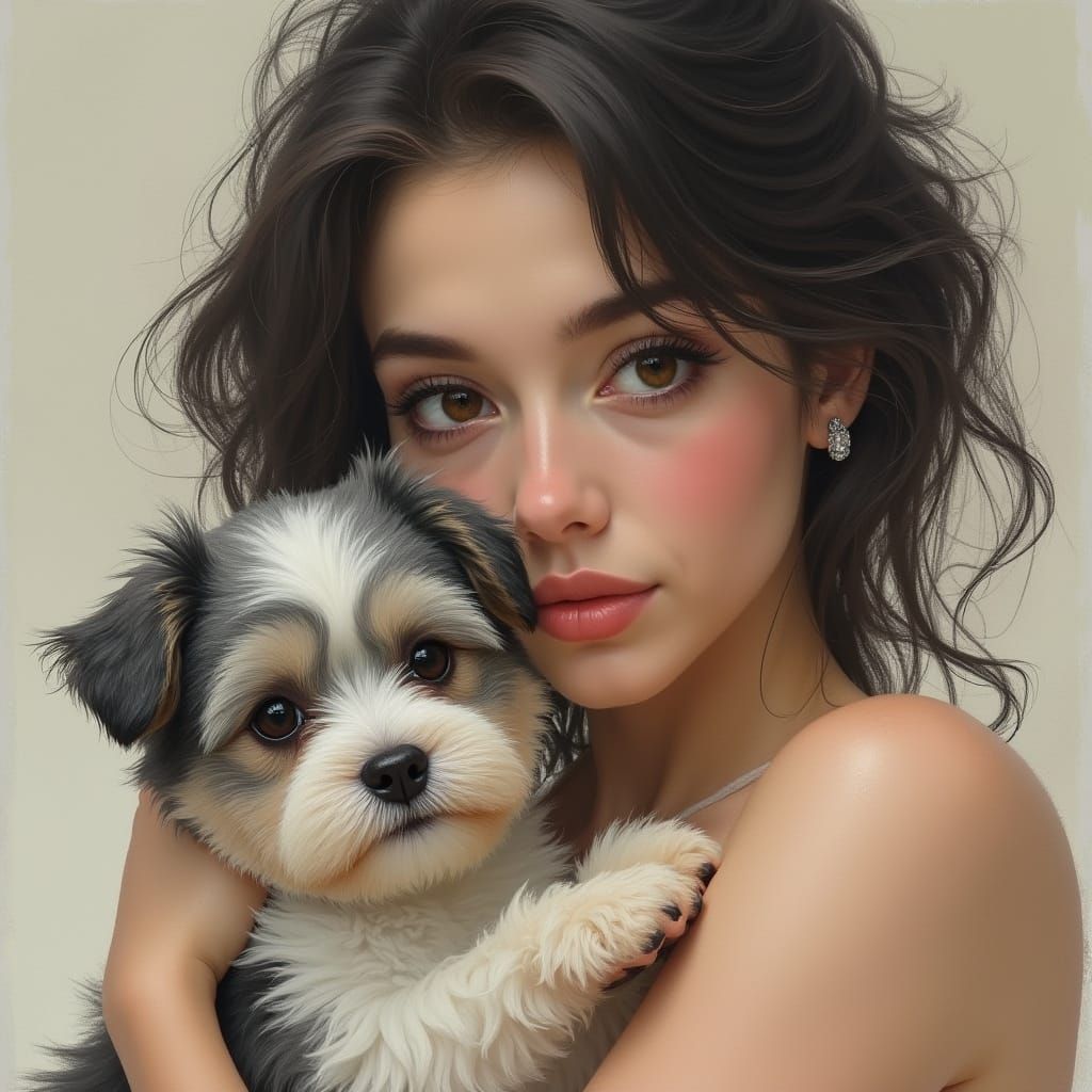 Small Grey and White Poodle Mix with Expressive Eyes, in a S...