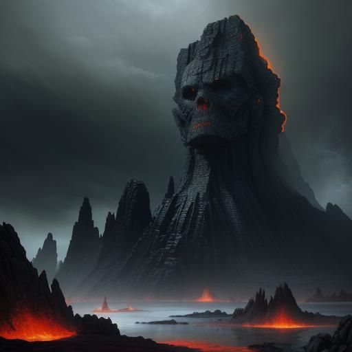 Basalt Goliath in Scorched Landscape, Dark Fantasy Art