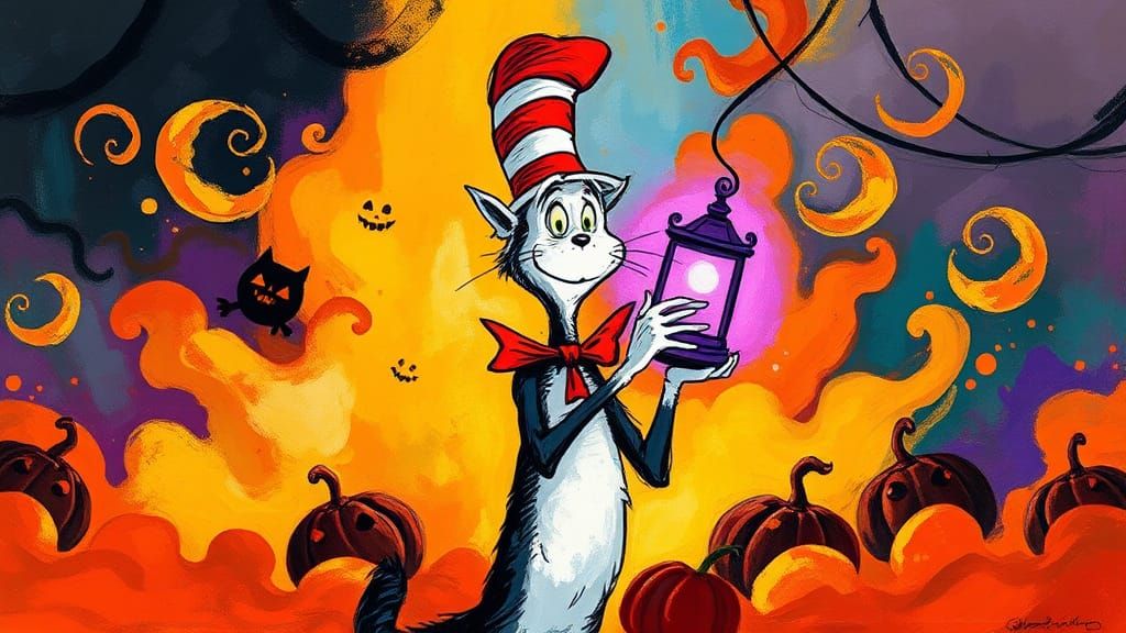 Cat in the Hat at Halloween, Abstract Art