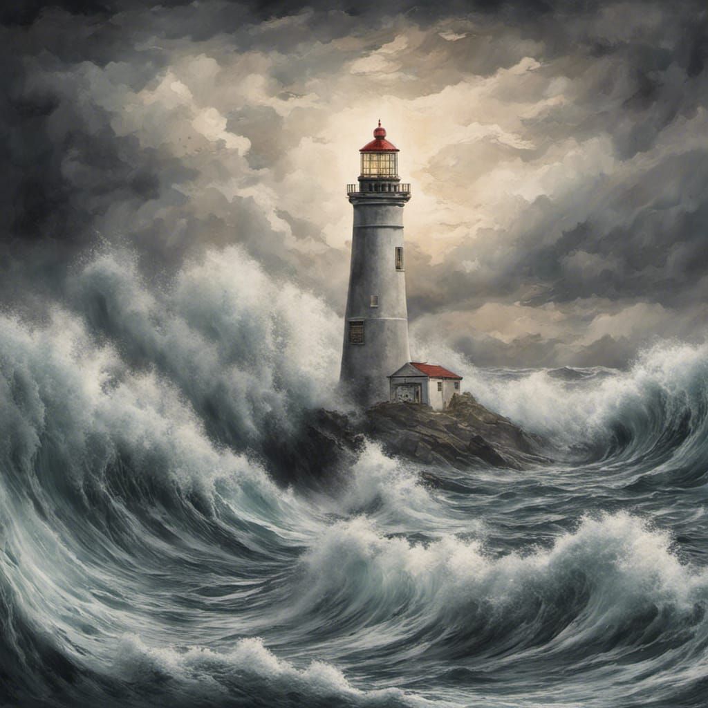 Lighthouse Against Stormy Seas: Dramatic Splash Art
