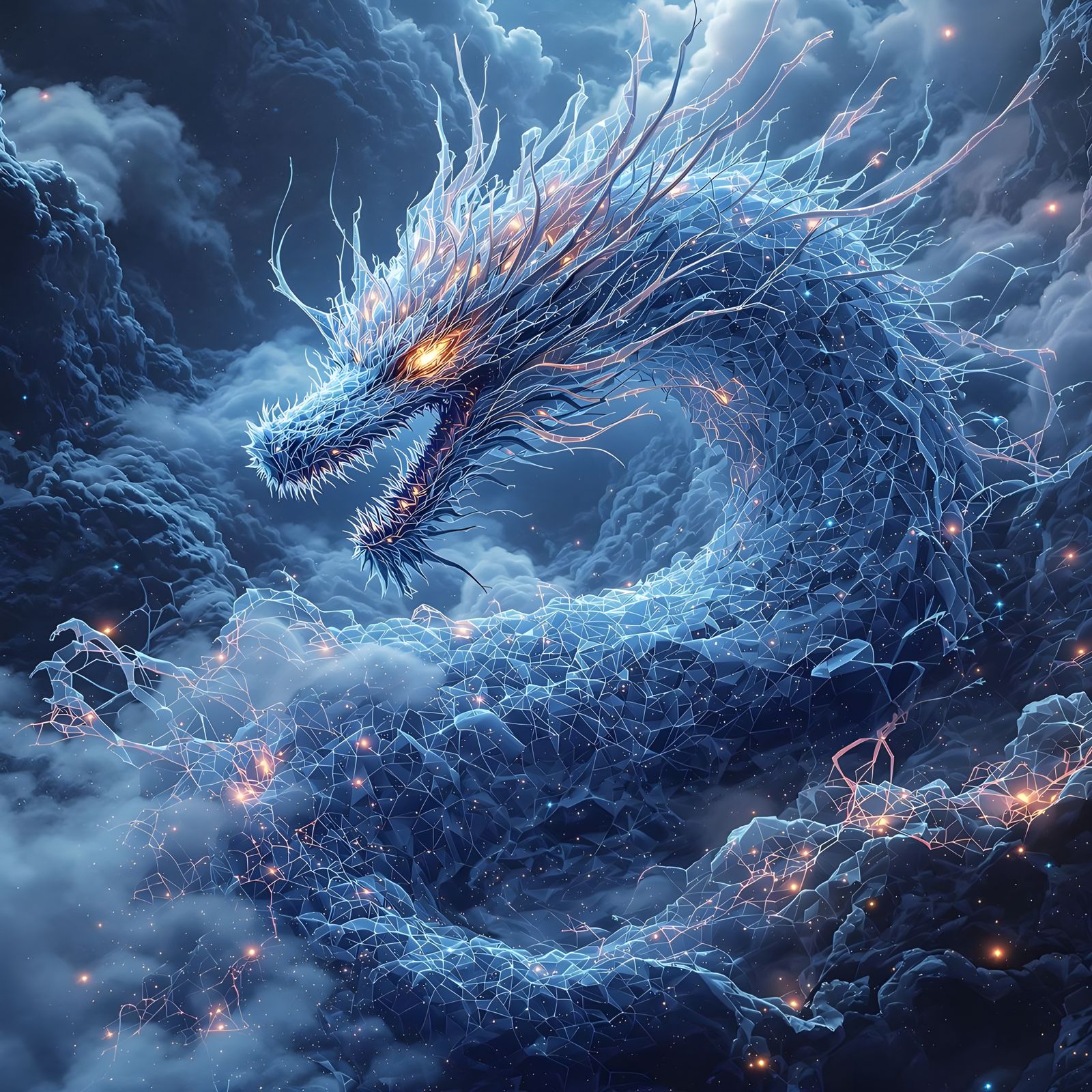 Fractal Dragon Forms a Cyberpunk Landscape