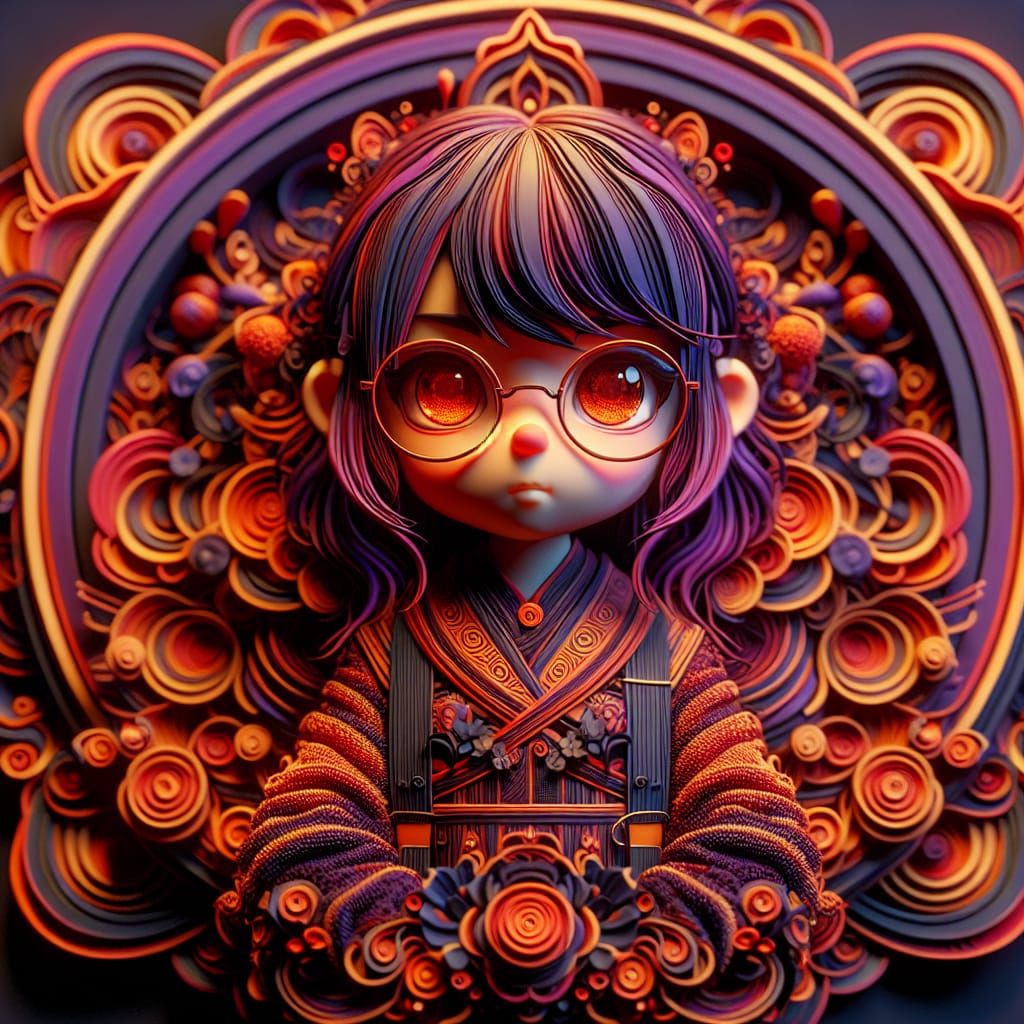 Detailed 3D Cartoon Girl in Surreal Symbolist Style