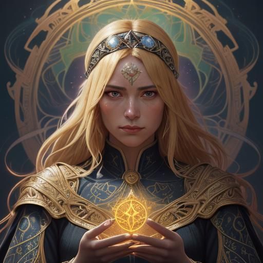 Mystical Tarot Reader at Crossroads in Surreal Style