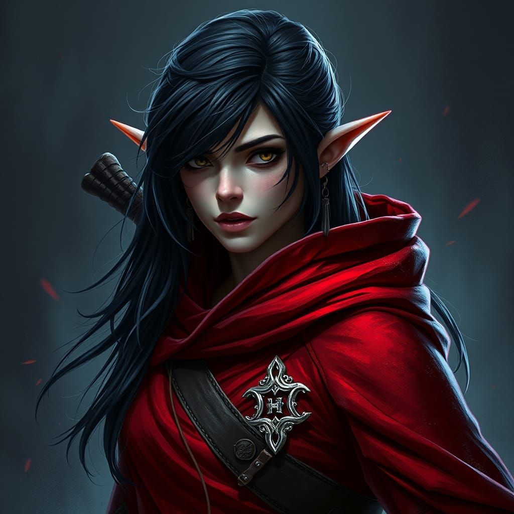 High-Elf Rogue in Red Robes: Fantasy Art