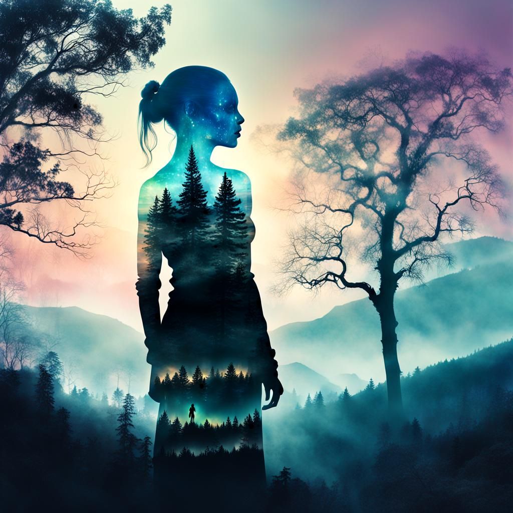 Surreal Alien Silhouette in Double Exposure