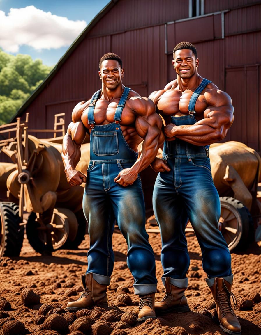 Bodybuilder Twin Farmers in Golden Hour Light