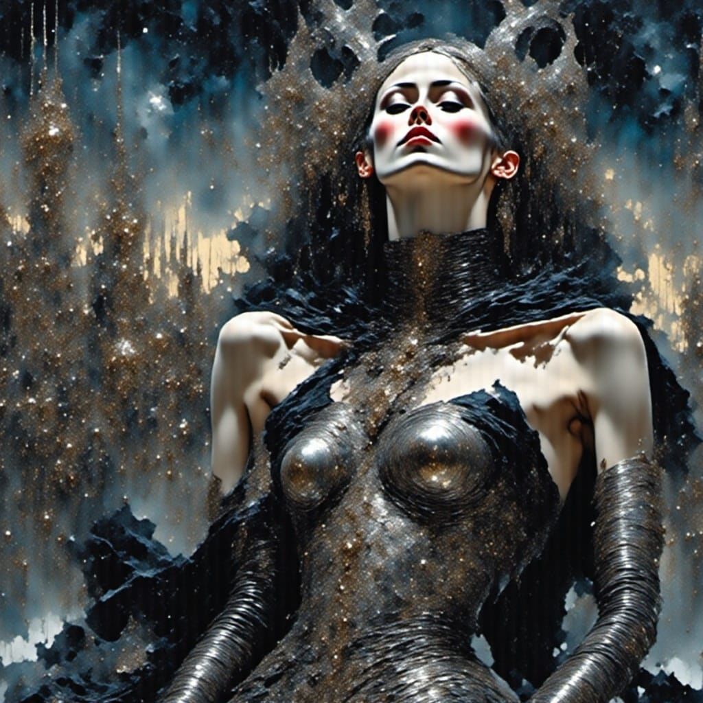 Ethereal Goddess in Spectral Castle Pen and Ink Drawing