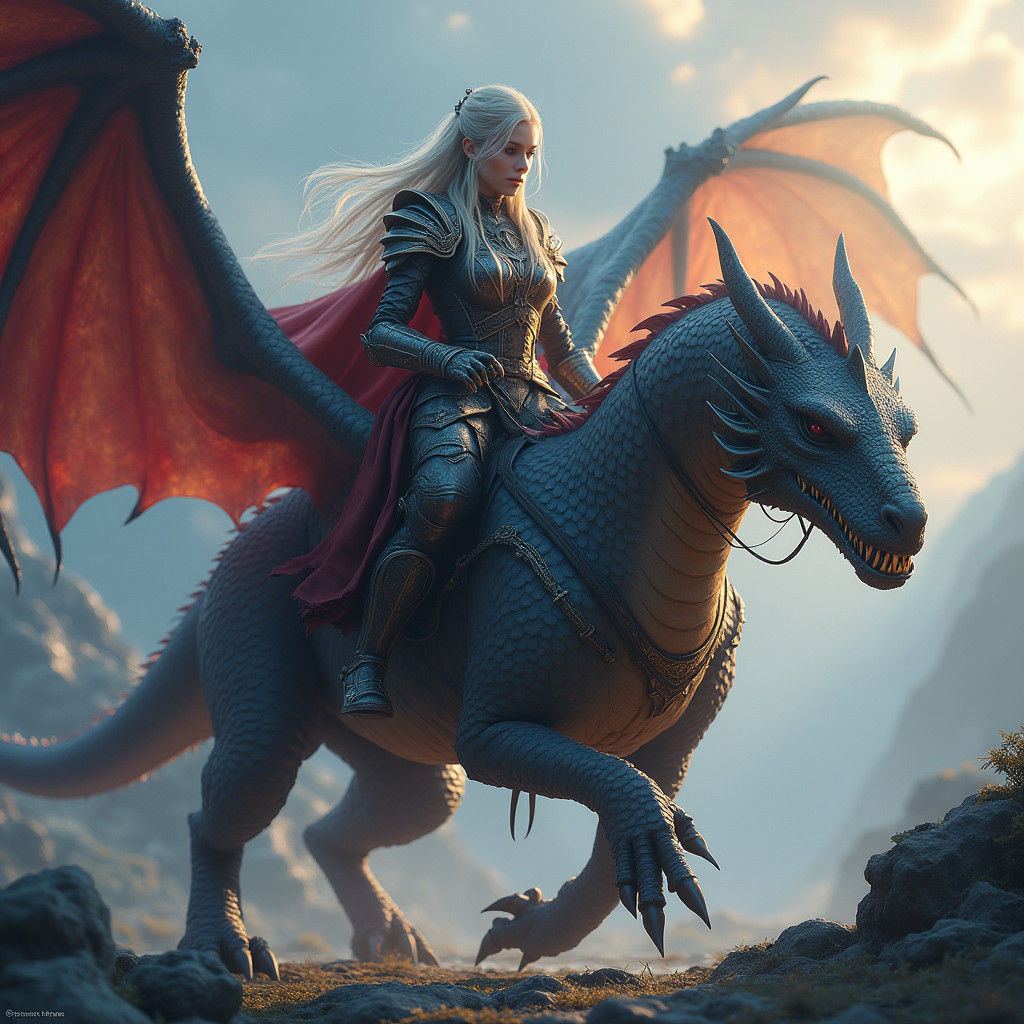 Rhaenyra Targaryen and Syrax in Fantasy Realm