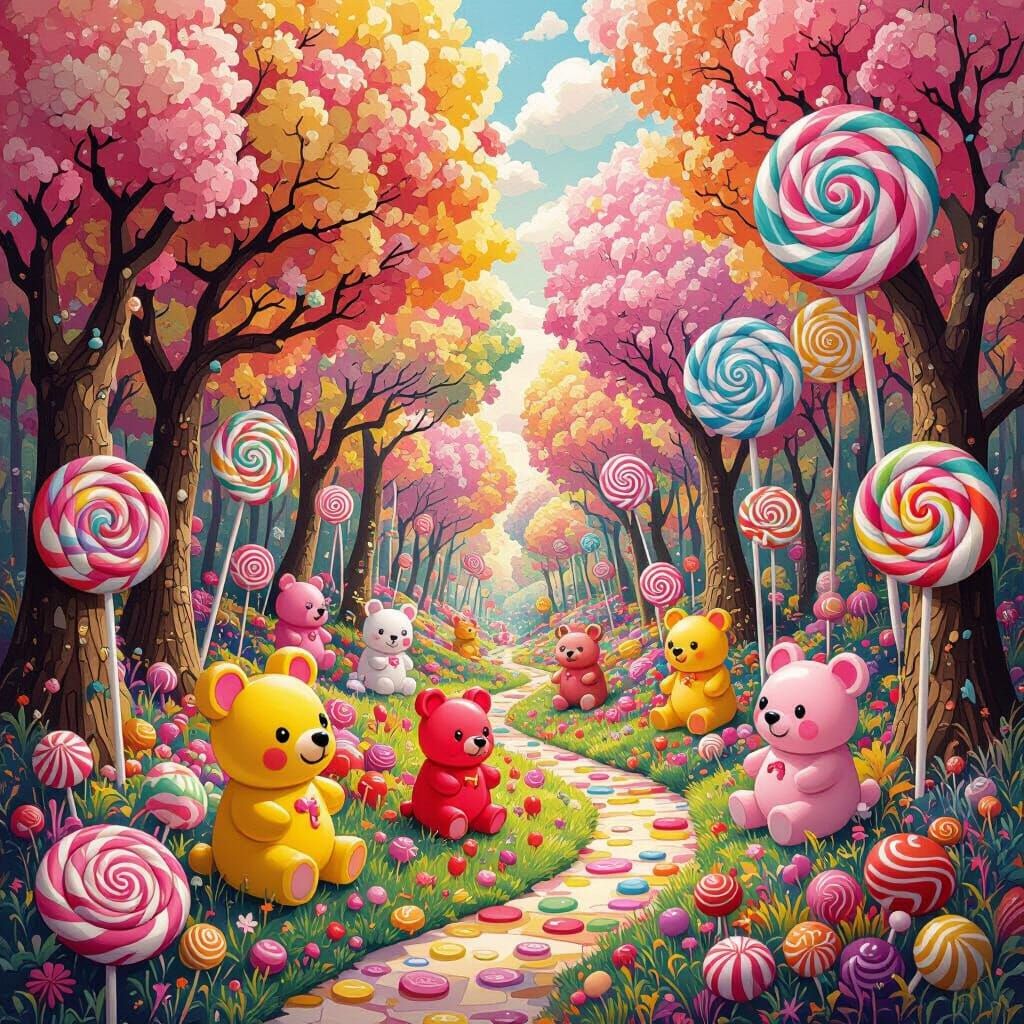 Whimsical Candy Forest with Lollipop Flowers