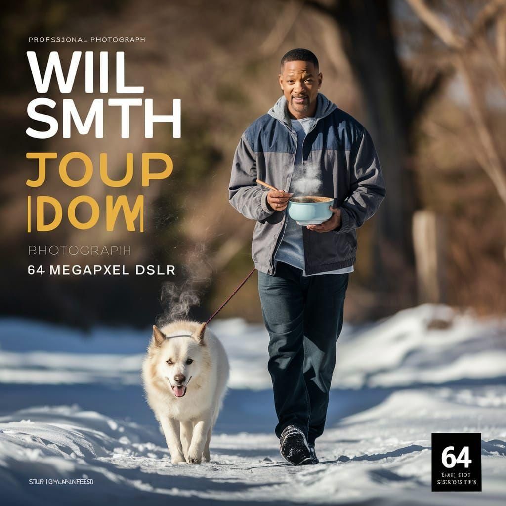Will Smith Walks Dog with Wonton Soup in Winter
