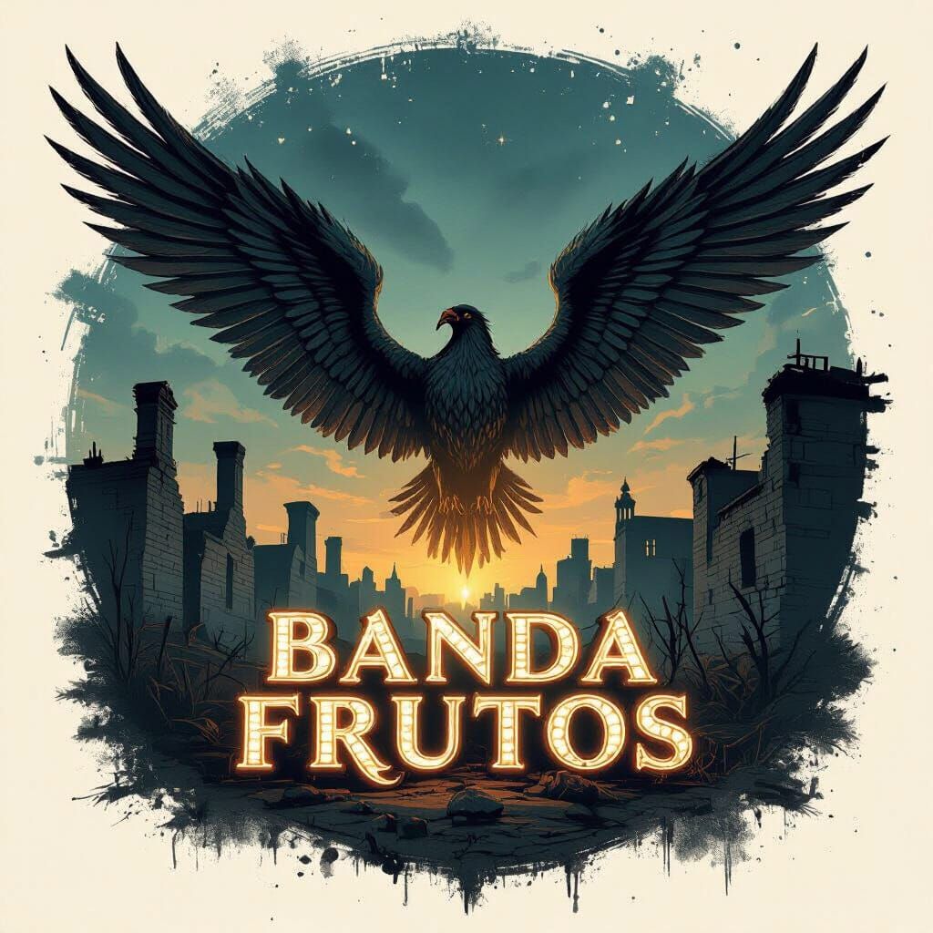 Gothic Angel Sword with 'Banda Frutos' in Ruined Landscape