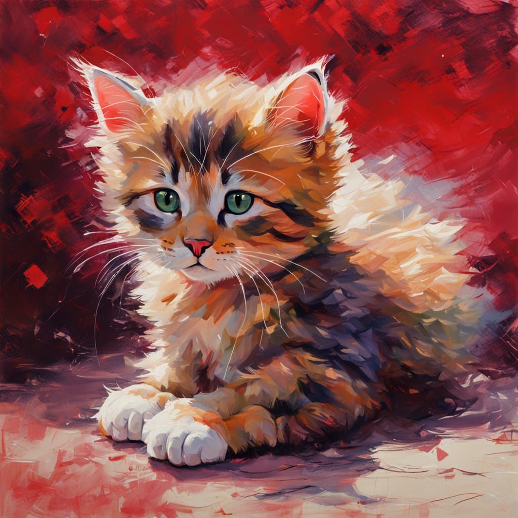 Whimsical Red Kitten in Impressionist Style