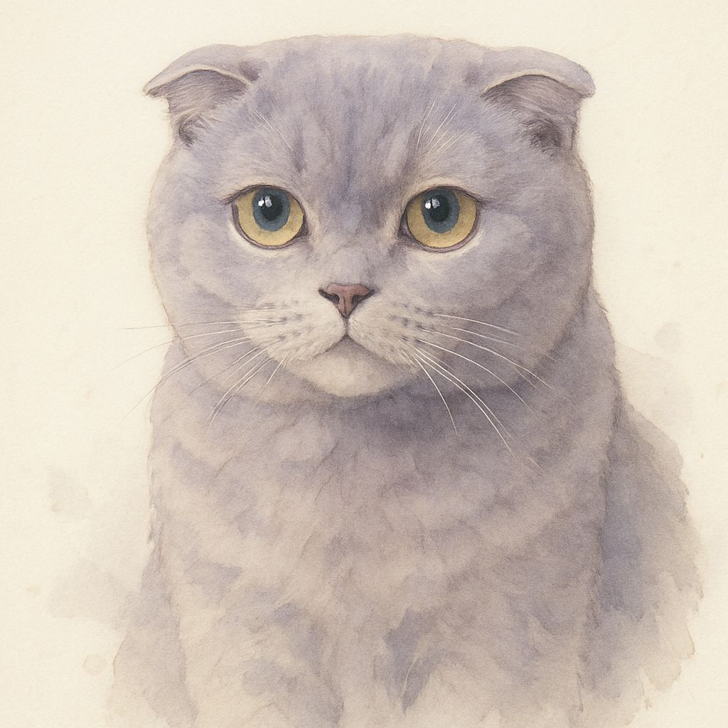 Lilac Scottish Fold Cat: Watercolor Portrait