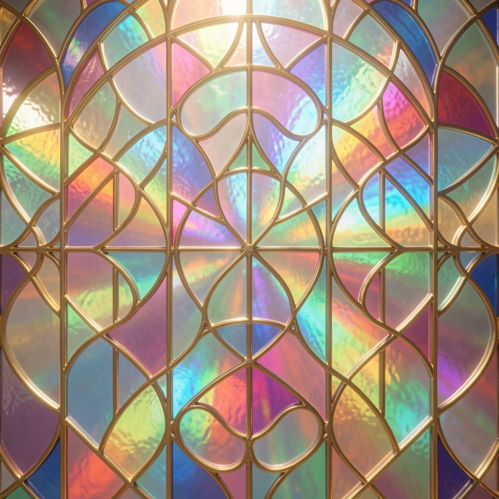 Fibonacci Stained Glass with Iridescent Light Effects