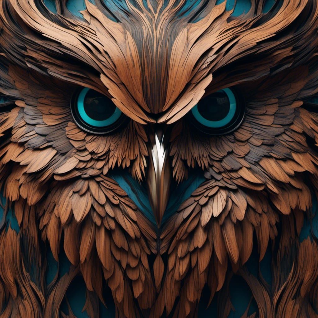 Majestic Colossal Wooden Owl Face