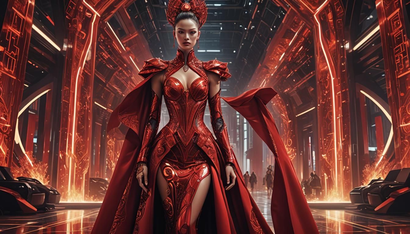 Cyber Courtesan in Futuristic Milan: Hyperrealistic HDR Imag...