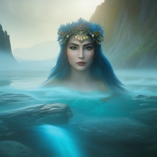 Goddess Emerges from Lake at Dawn